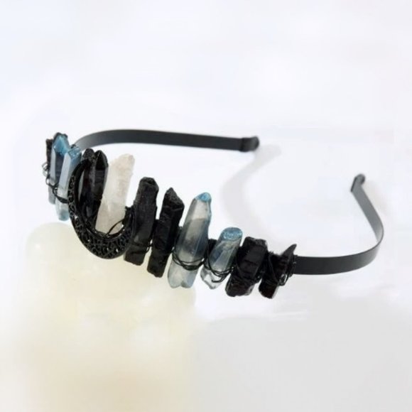 COPY - FLASH SALE! Goth Goddess Raw Crystal X Crescent Moon Tiara main image 8
